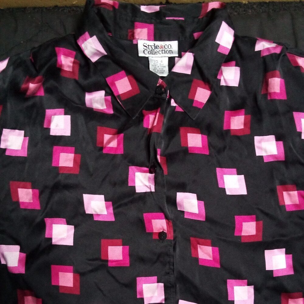 Vintage Style & Co. Diamonds Tiles Silk Button Shirt